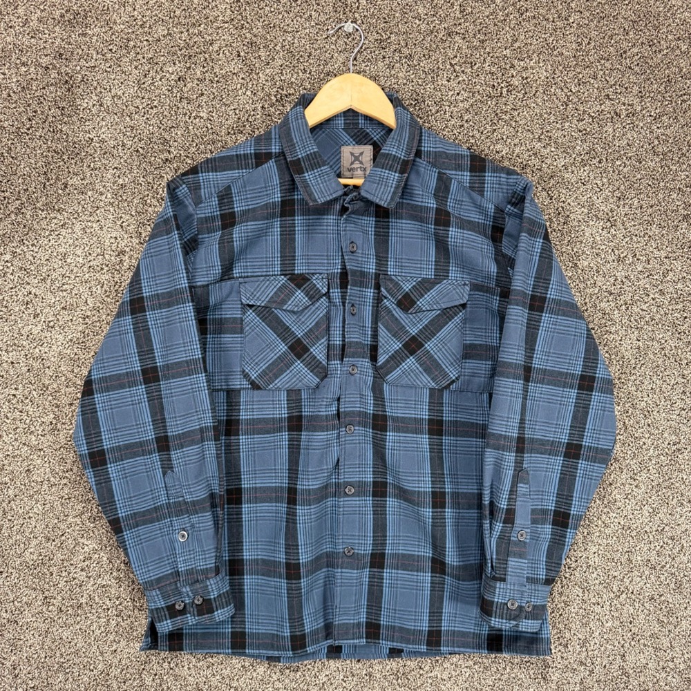 Vertx Canyon River Flannel Shirt Mens L Blue Plaid Tactical Concealed Carry CCW